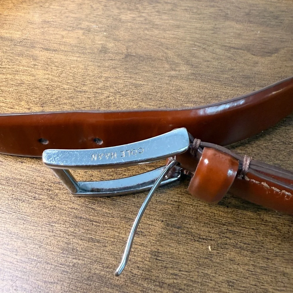 Cole Haan Men’s Brown Leather Belt w/ Silver Buckle – Size 38/95 Genuine Leather